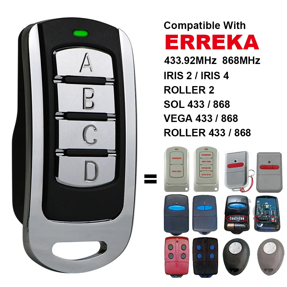 ERREKA SOL LIRA VEGA ROLLER IRIS 2 Télécommande de porte de garage Erreka 433 868MHz Ouvre-commande de portail