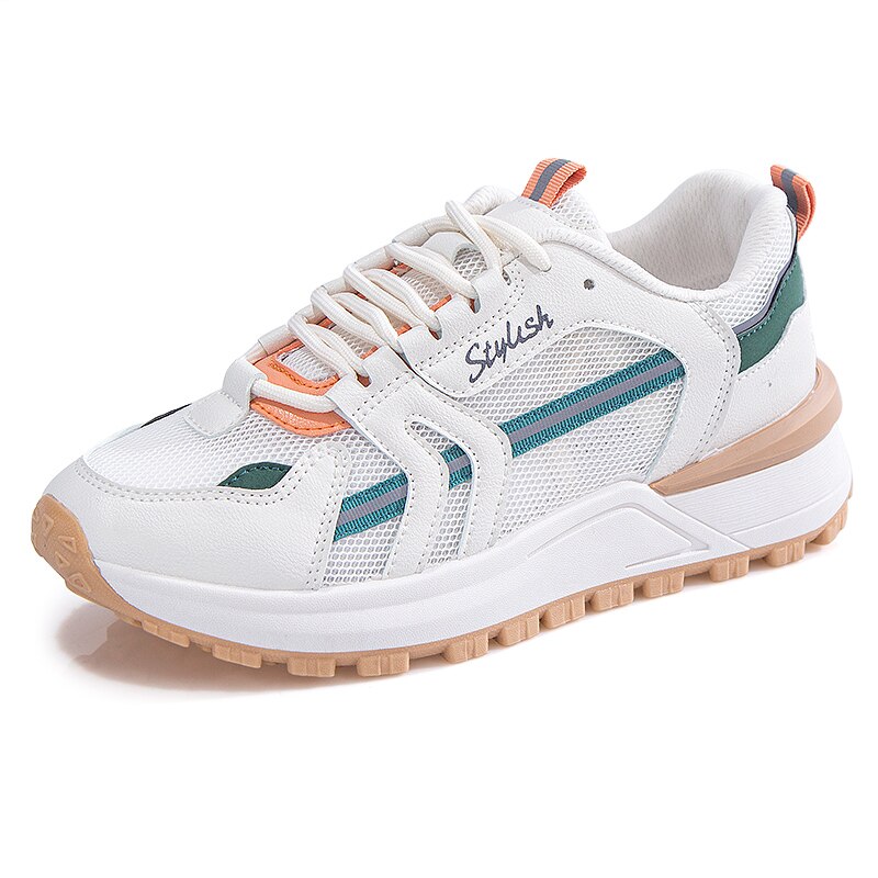 Zapatos de estilo de impresión para mujer, zapatillas femeninas informales de malla huecas, transpirables, para verano,: Green orange / 38