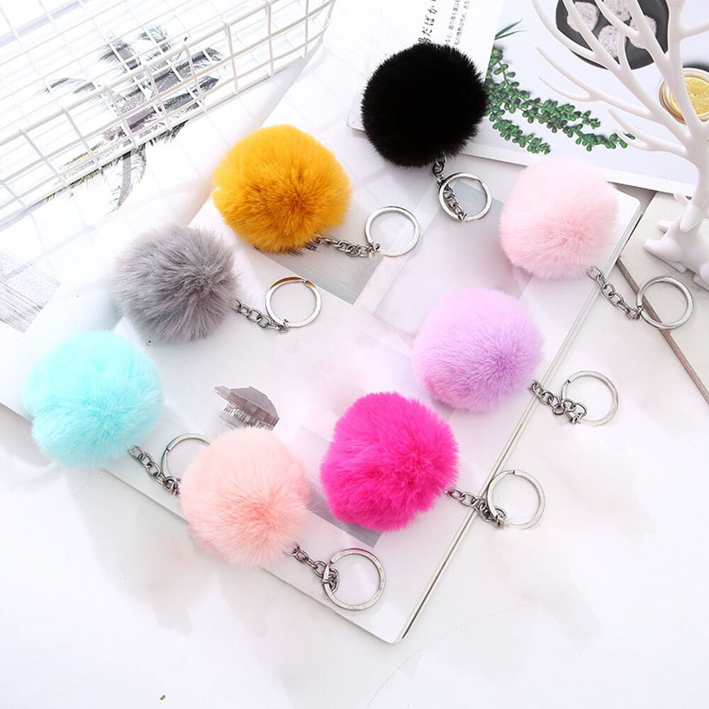 20 Colors Fluffy Fur Pom Pom Keychains Soft Faux Fur-like Ball Car Keyring Key Holder Women Bag Pendant Jewelry