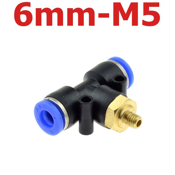 Air Connector Fitting T Shape Tee 6mm 8mm 10mm 12mm 4mm Hose Pipe to 1/8" 1/4" M5 3/8" 1/2" BSPT Male Thread Pneumatic Coupler: PB6-M5