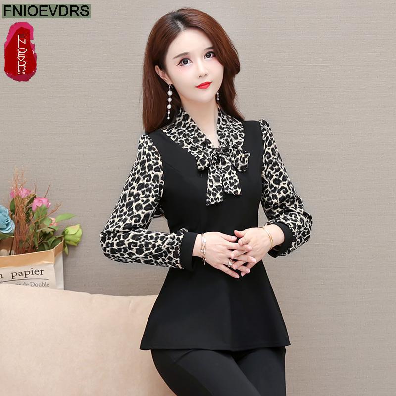 M -5xl kontordame skjorter efterår basistøj arbejdstøj kvinder fransk leopard langærmet skjorte med knapper butterfly toppe bluser: 4xl / Marine blå