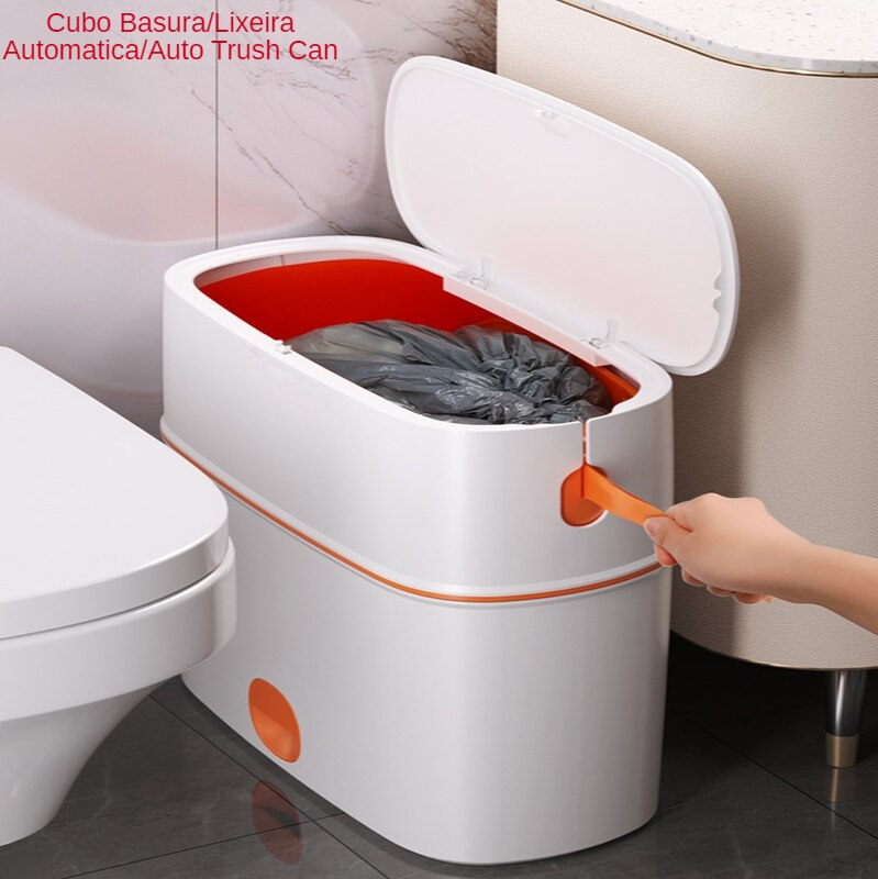 Waterproof Garbage Bucket Trash Can Portable Automatic Packing Bin Living Room Toilet Bathroom Kitchen Seal Give 2Bags