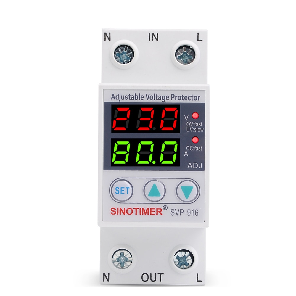 Home Usage Dual LED Display 40A 63A 80A Din Rail 230V Adjustable Voltage Surge Protector Relay with Limit Current Protection