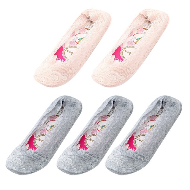 5 Pairs Vrouwen Kant Onzichtbare Sokken Siliconen Antislip Katoen Mode Sokjes Slippers Vrouwelijke Zomer Dunne No Show boot Sokken: 9