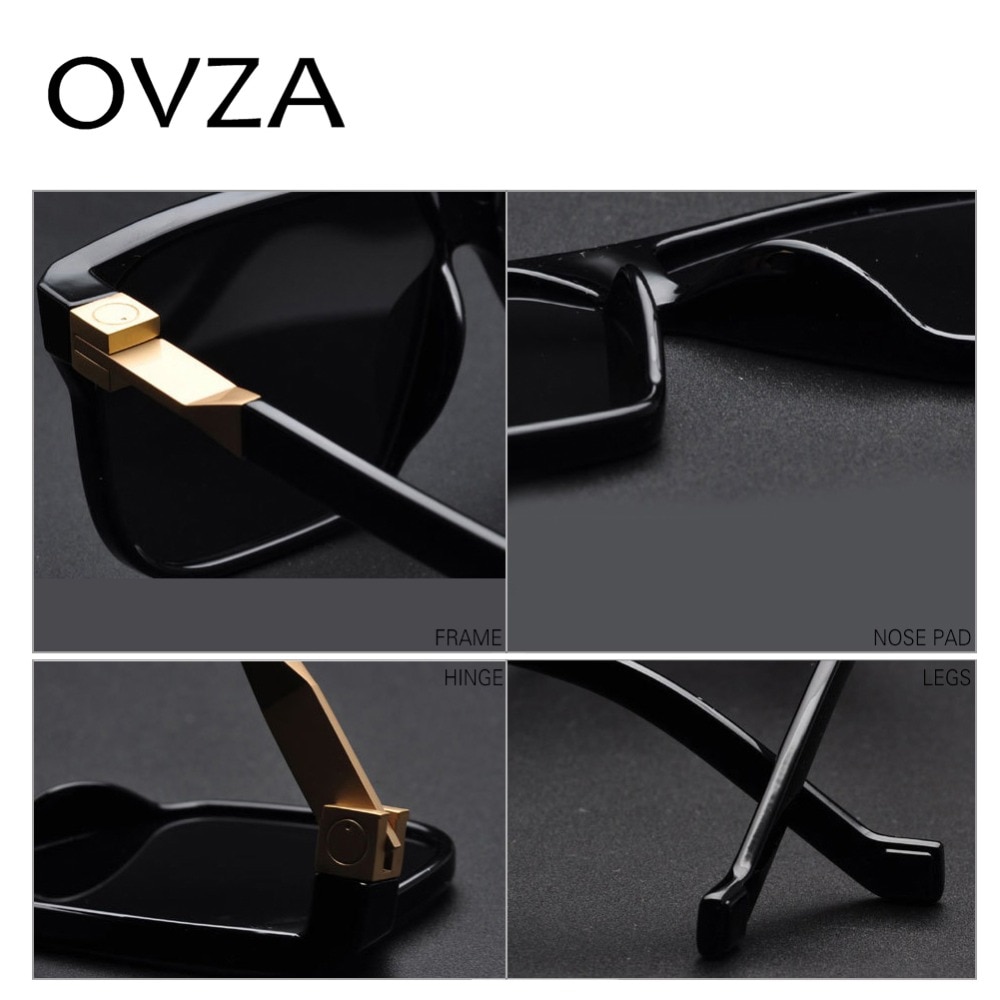 OVZA Sunglasses for Mens Rectangle Sunglasses Men Brand Retro Vintage Glasses Black S6095