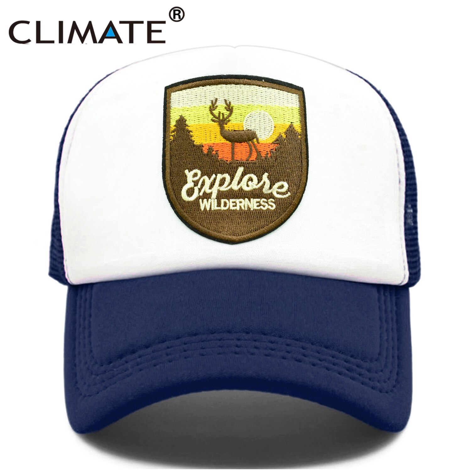 CLIMATE Explore Trucker Cap Wilderness wildlife Camouflage Cap for Outdoor Exploration Baseball Cap Summer Cool Mesh Caps: Navy Blue / Adult 55to58cm Head