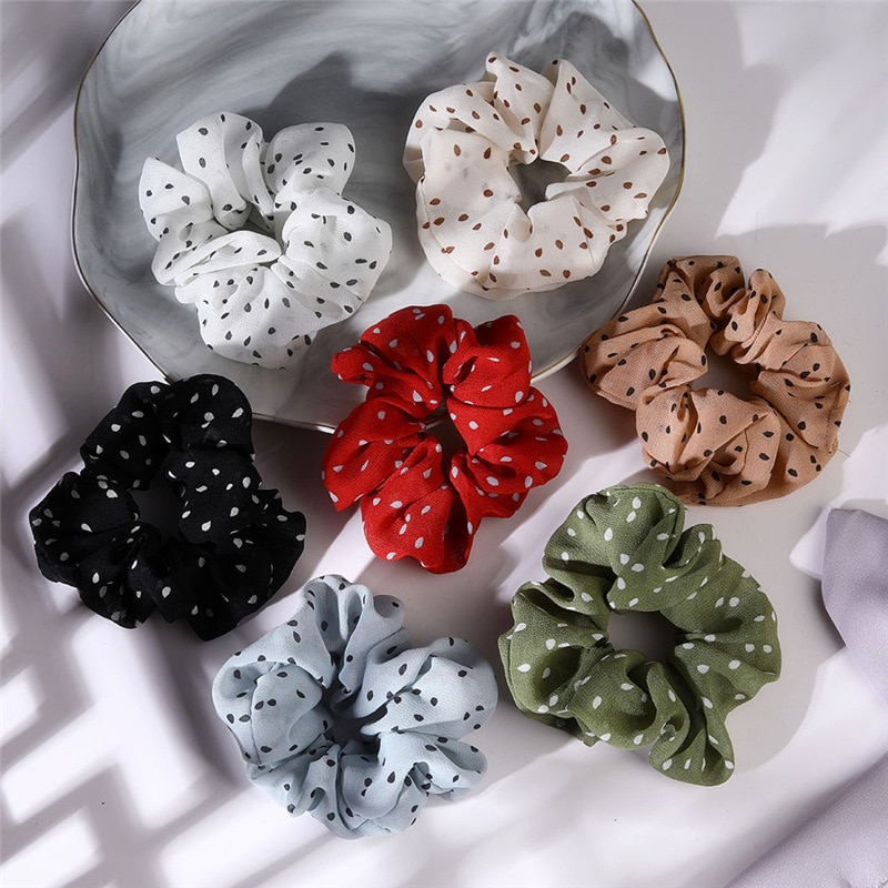 Chiffon Scrunchie Stretch Headbands Dot Plaid Headwear Women Girls Elastic Hair Rubber Bands Hair Ropes Hair Accessories