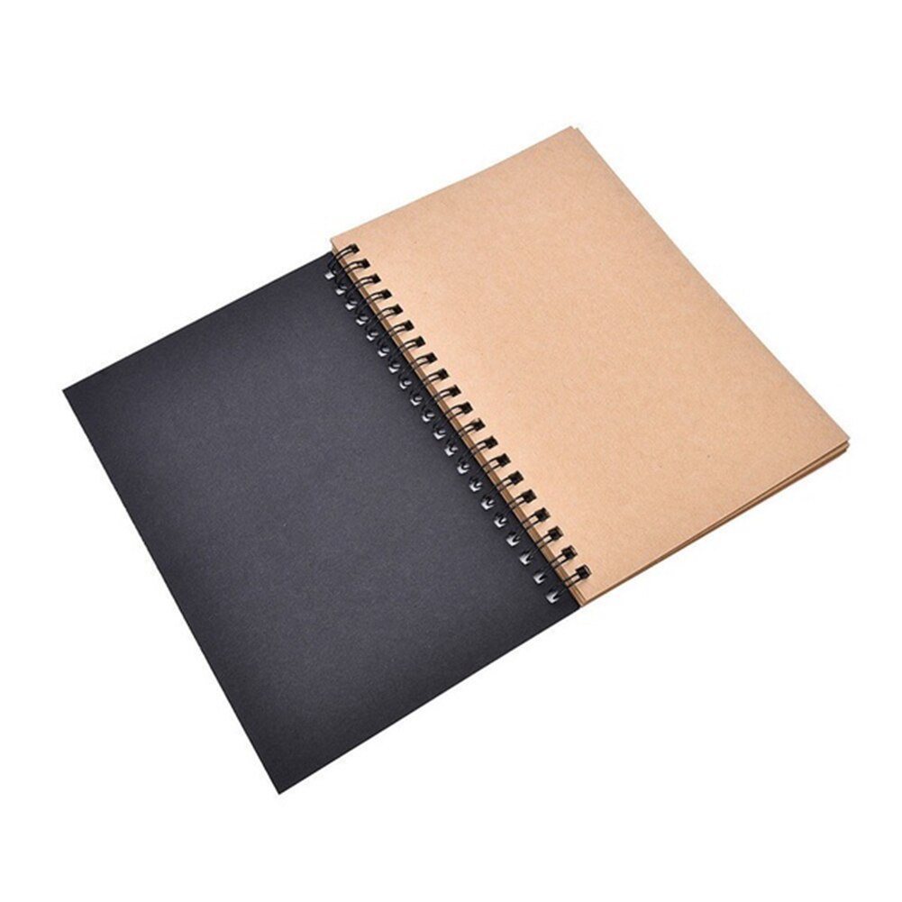 Retro Spiral Bound Coil Sketch Book Blank Paper Art Graffiti Notebook Stationery: Black  kraft paper