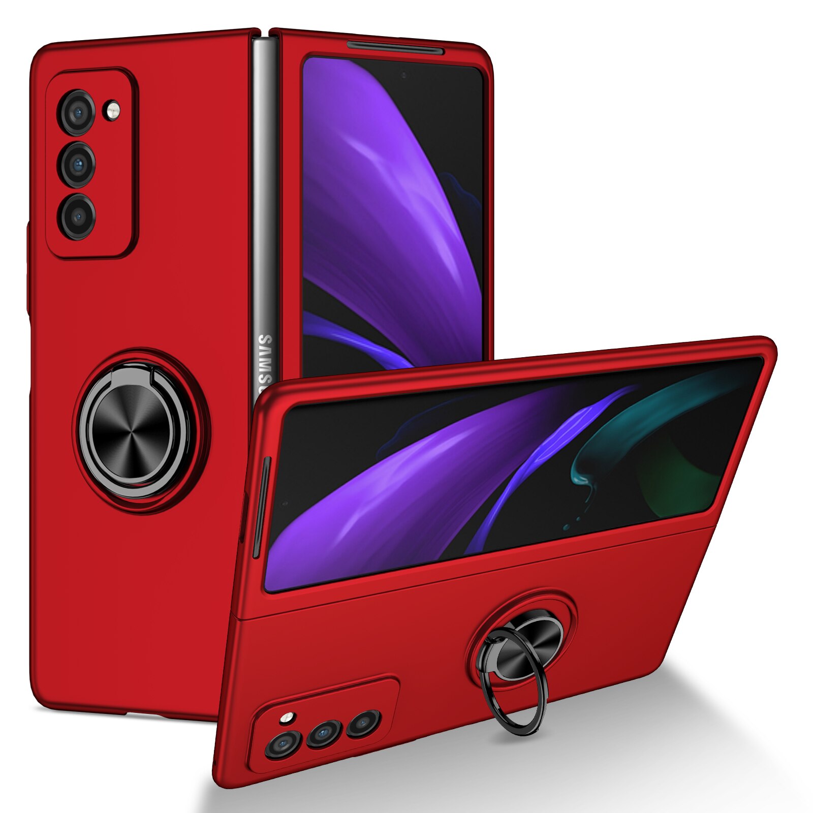 Odporny na wstrząsy metalowy pierścień Kickstand Case do Samsung Galaxy Z Fold 2 Fold2 5G Fold 3 Fold3 antypoślizgowa precyzyjna wycinanka pokrywa Capa: for Samsung Z Fold 3 / Czerwony