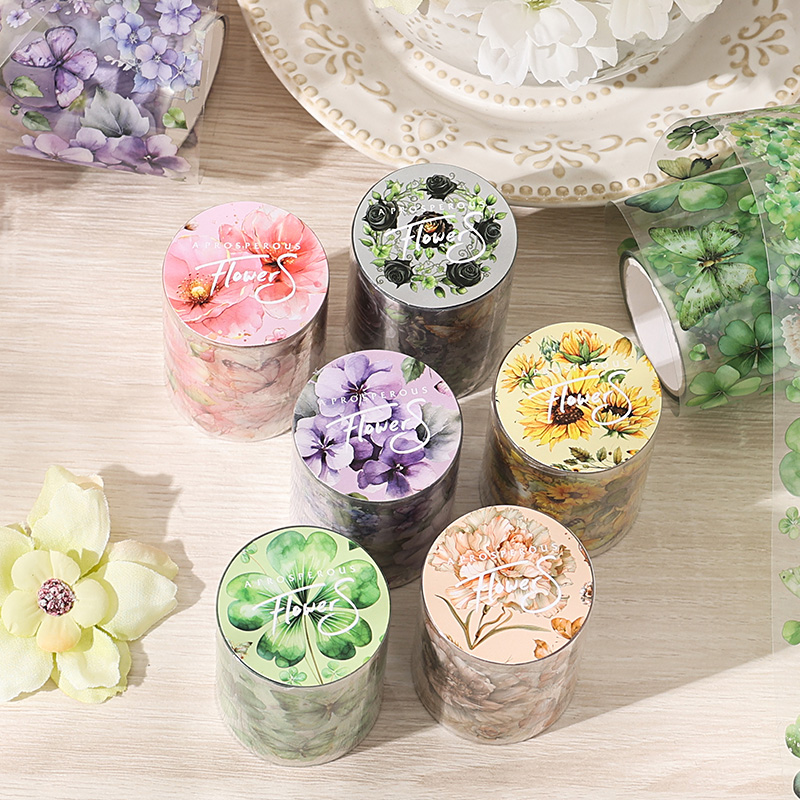 Cinta adhesiva decorativa para álbum de recortes, 50mm x 2m, cintas de mariposa y flor para mascotas, cintas adhesivas, suministros de papelería estética