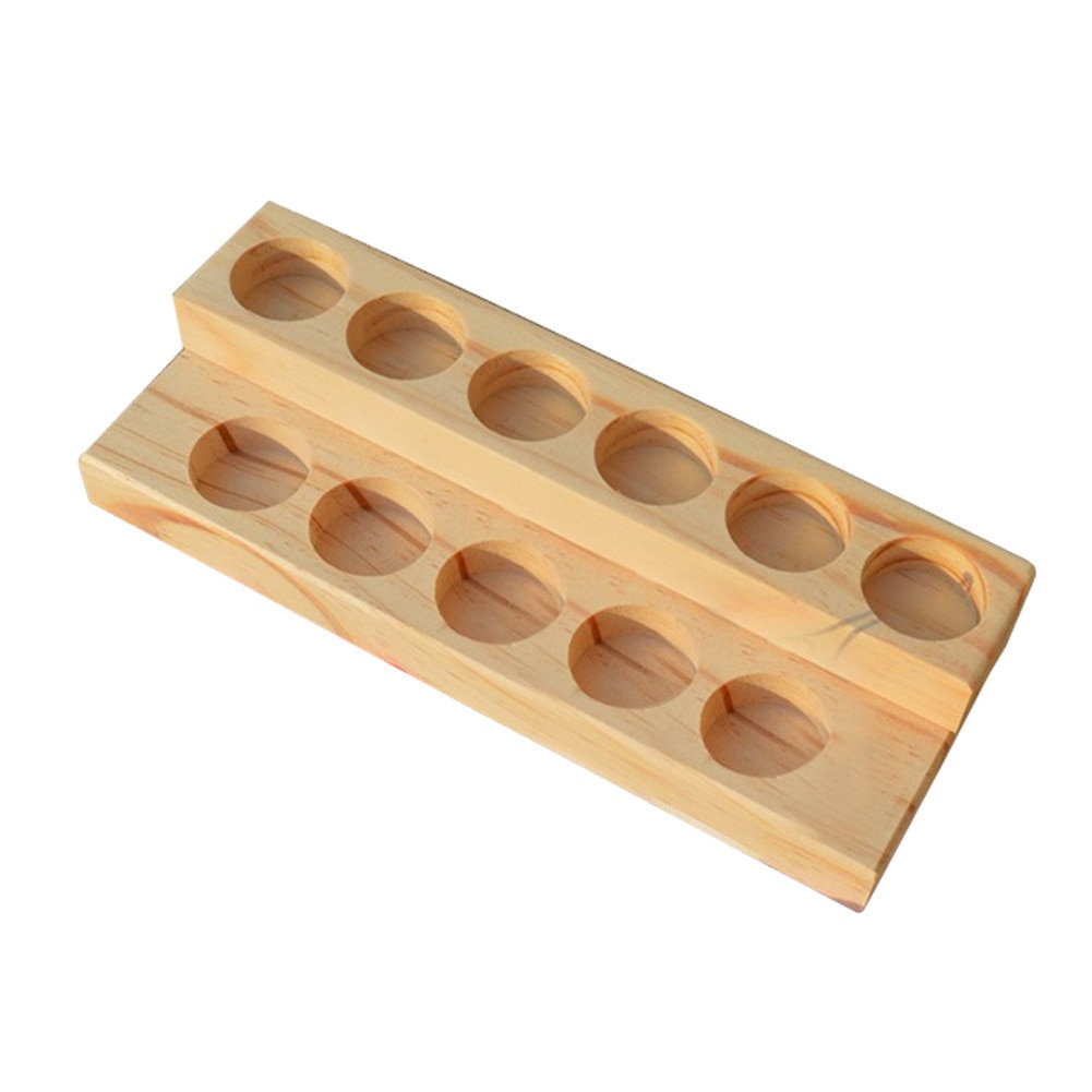 11 hål trä eterisk olja bricka handgjorda naturligt trä display rack demonstrationsstation för 5-15ml flaskor