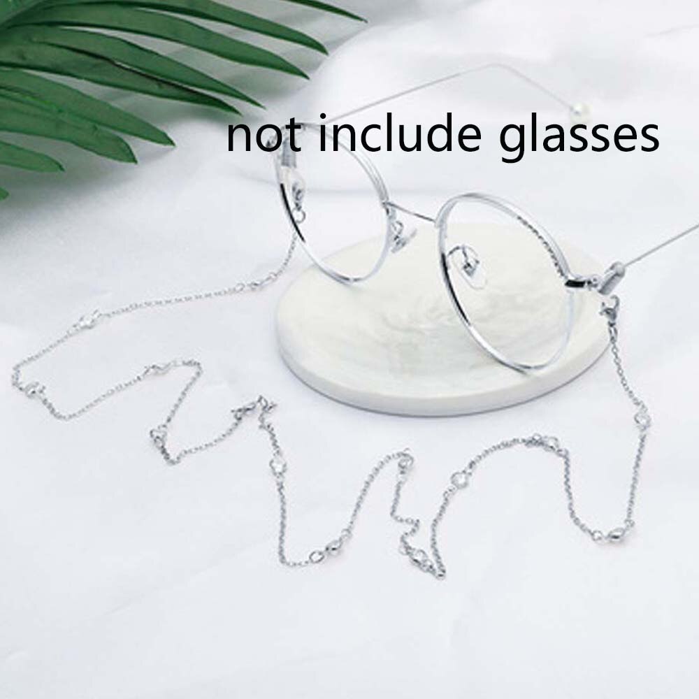 Guldpläterade kristallpärlor länkkedja glasögon kedjor för läsglasögon sladd solglasögon remhållare halsband tillbehör: Silver-