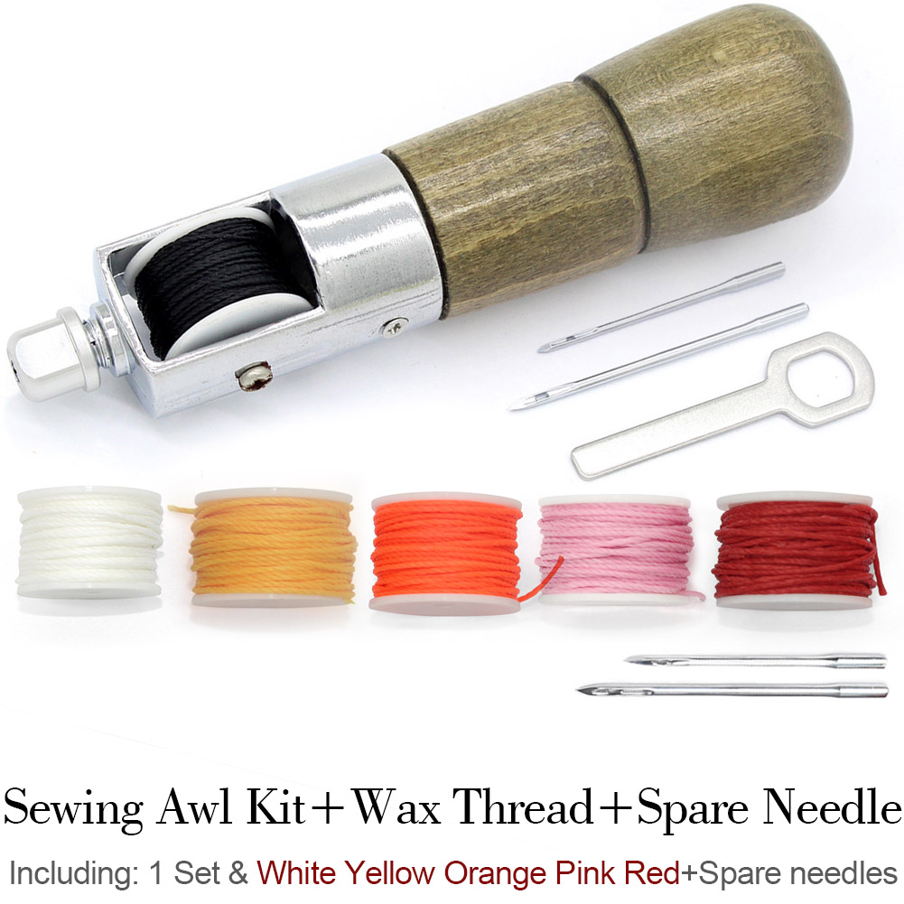 Leathercraft Sewing Stitching Awl Needle Tool Kit Handwork DIY Leather Shoe Repair Purses Wallets Clothes Craft Supplies Thread: PG08Y3