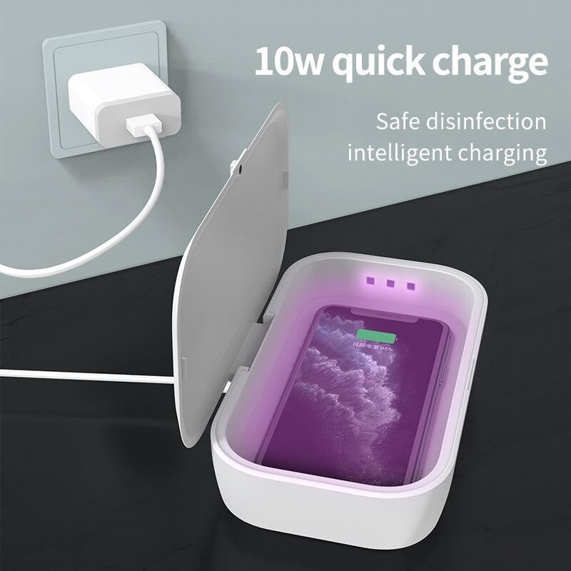 Phone Sterilizer UV Light Disinfection Box with Wireless Charge Anti Bacteria Ultraviolet Ray Disinfection Box for Phone Jewelry