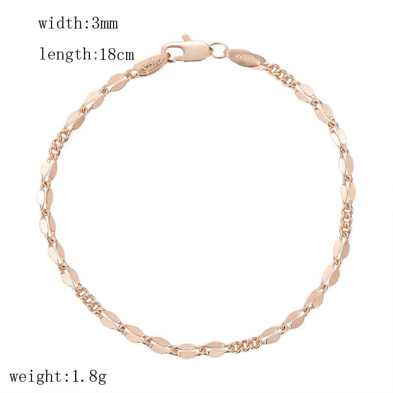 Fj Mannen Vrouwen 585 Rose Goud Kleur Wave Curb Smart Armband Link Bead Chain Sieraden: RB0026