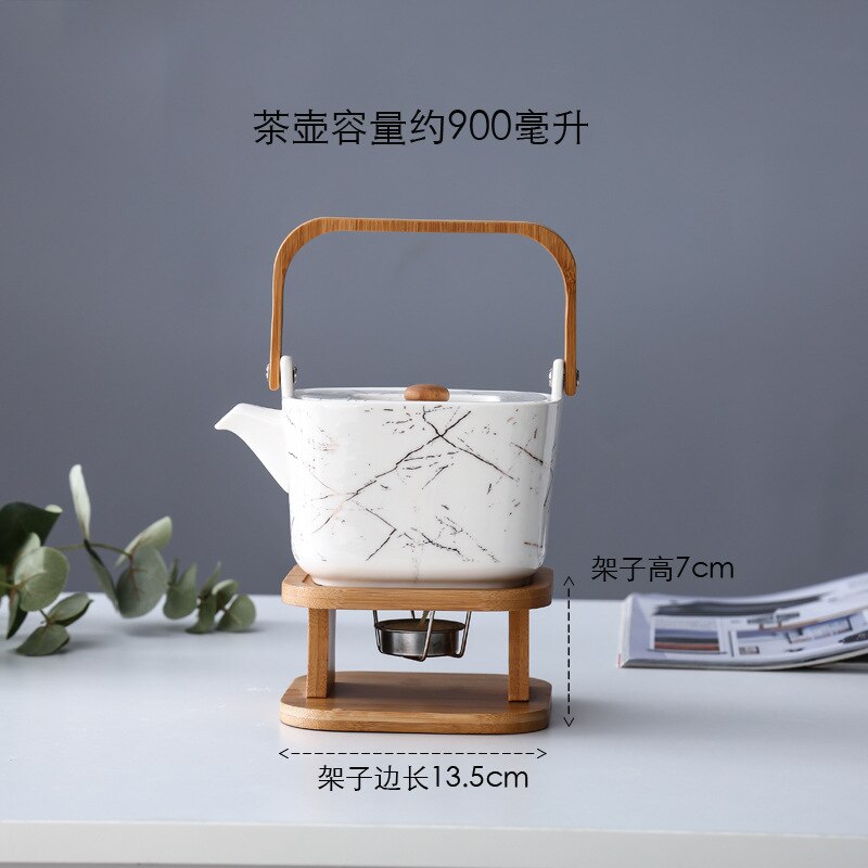 12pcs Ceramic Flower Tea Cup Set Household Afternoon Tea with Shelf Candle Heating Tea Set Combination Tea Pot Luxury Tea Set: Crackle suit A