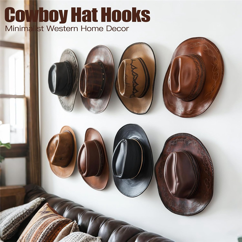 RALCA-2,8 Zoll Huthaken für die Wand – (8er-Pack) Cowboyhut-Rack, Kappenhalter, Organizer für Baseballkappen, westliche Raumdekoration: WEISS