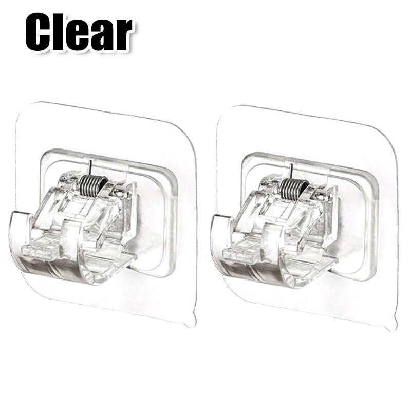 2/10PCS Curtain Rod Clips Hooks Self-Adhesive Nail-Free Rod Holder Clamp Bracket Adjustable Wall Curtain Fixed Clip Hanging Rack: XXL / Light Grey