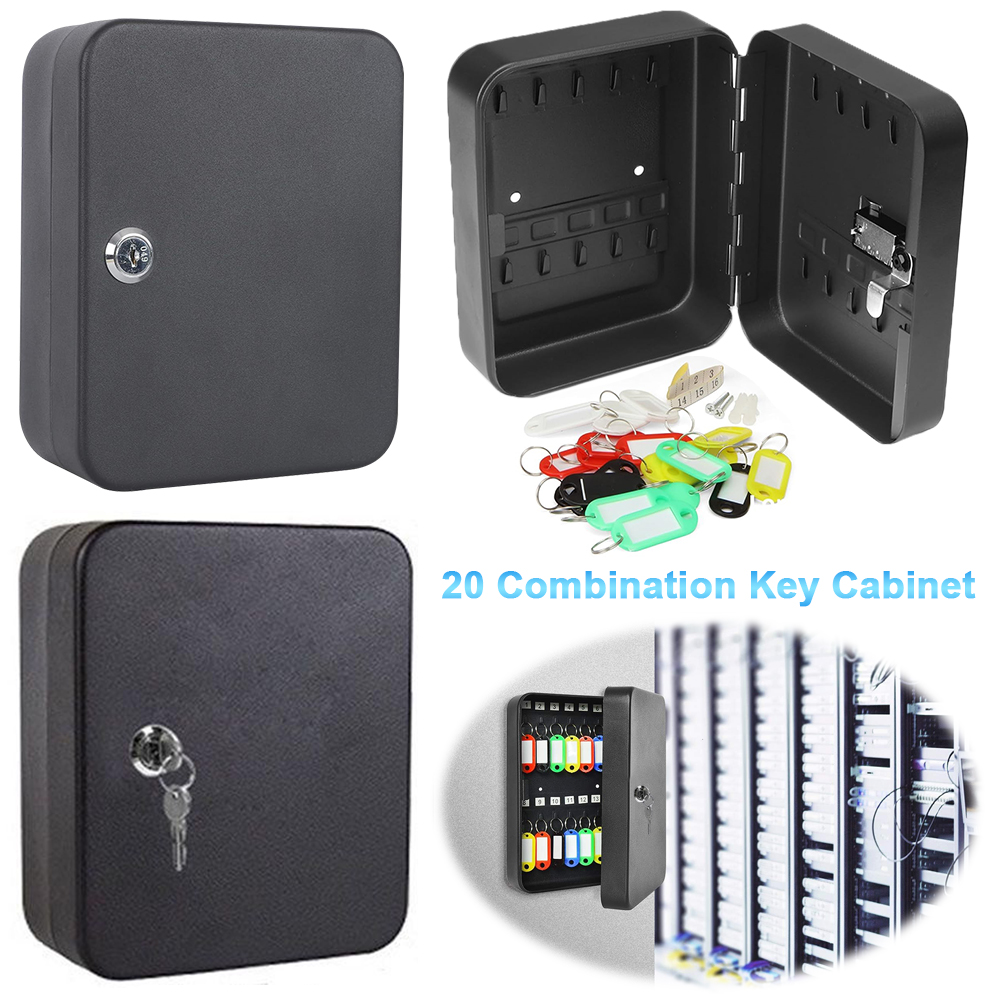 Key Cabinet Wall Mount 20 Key Hooks Key Management with Key/Code Lock Key Cabinet Security Lock Box Key Holder Box Wall Mount: WHITE