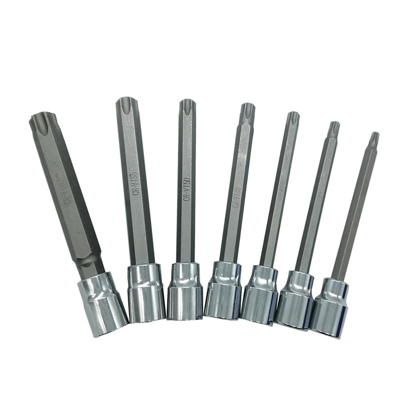 Enchufes Torx Extra largos de 7 Uds. De 3/8 ", Set de tuercas T25,30,40,45,50,55,60 para reparación de automóviles, Kit de herramientas de mano de reparación para el hogar