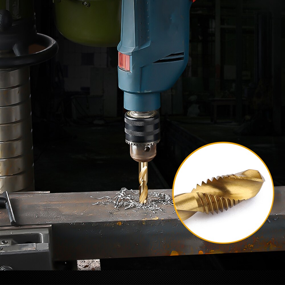 6pcs M3-M10 Hex Shank Titanium Plated HSS Screw Thread Metric Tap Drill Bit