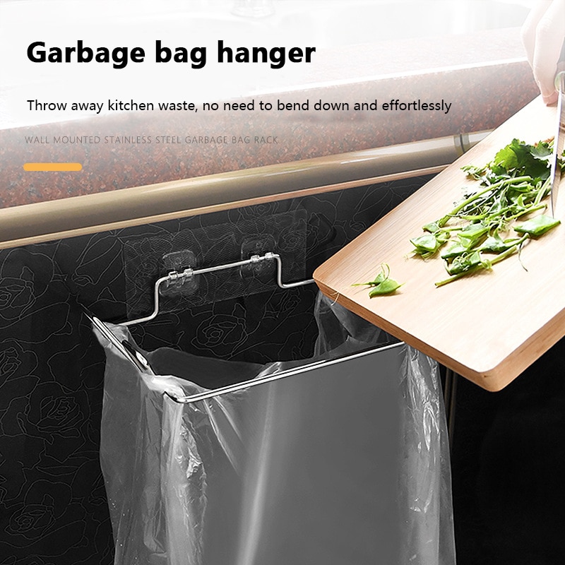 Trash Bag Holder Storage Rack Organizer Garbage Hanging Cupboard Cabinet Door Rubbish Bags Towel Holding Kitchen Trash Holder