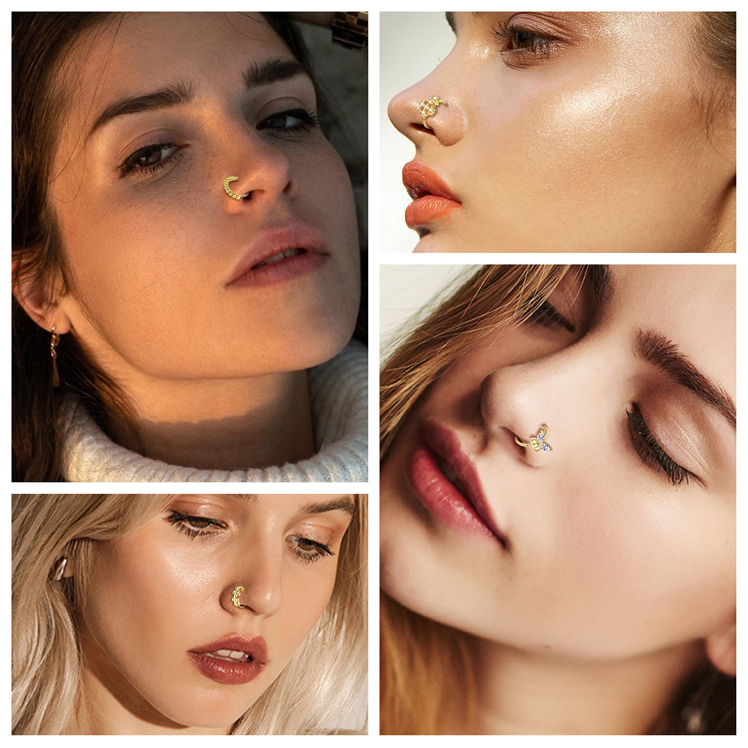 Drperfect-anillos para la nariz para mujer, tachuelas de acero quirúrgico de 20G, aro para la nariz, sacacorchos en forma de L, anillo para la nariz, joyería para Piercing en la nariz