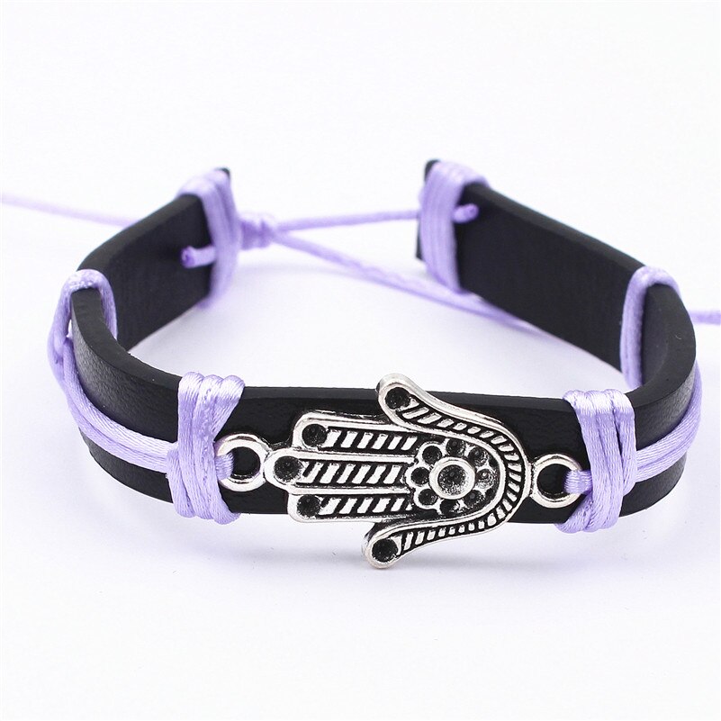Tyrkisk hamsa symbol fatima hånd onde øje wrap armbånd kvinder mænd heldig amulet legering palm armring: Zps 050- violet