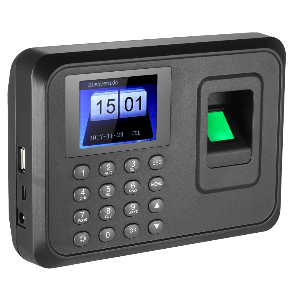 2.4 "tft lcd-scherm usb biometrische vingerafdruk aanwezigheidsmachine  dc 5v/1a tijdklokrecorder medewerker inchecklezer  a6
