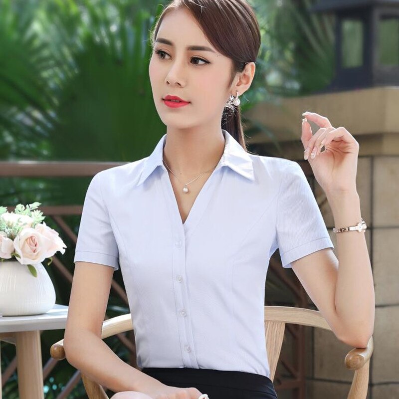 Naviu business twill skjorte ol formell sommer kortermet chiffon bluse kontor dame arbeidsklær pluss størrelse topper