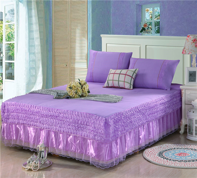 Couvre-lit matelassé en dentelle rose, jupe de lit, solide, taie d'oreiller, différentes tailles disponibles # sw: -QH-4-zi / 200x220cm 1pc