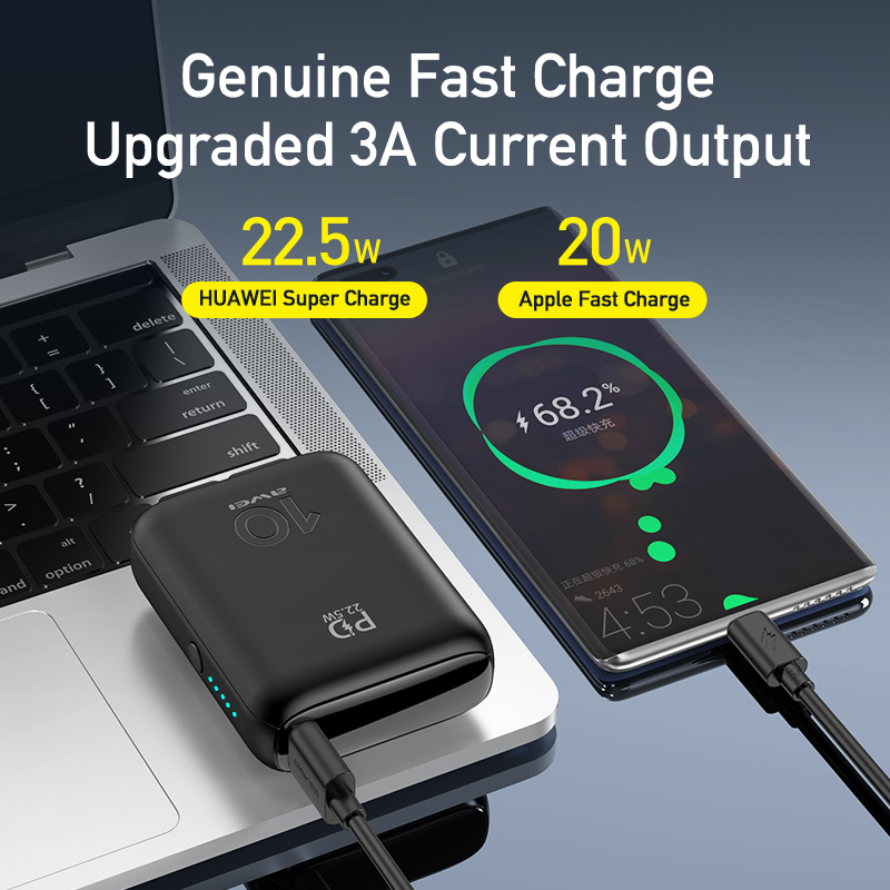 Awei P115K Mini Draagbare Power Bank 9000Mah Pd Snel Opladen 22.5W Max Type C Usb Lading Reizen Powerbank voor Alle Mobiele Telefoon
