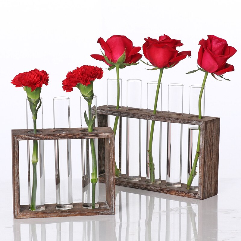 Wasser Pflanzen Glas Vase, Reagenzglas Pflanzer Moderne Blume mit retro Solide Holz Stehen Tabletop