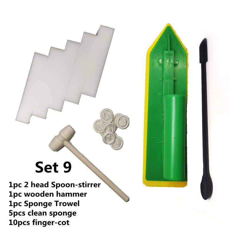 DIY Mosaic Tiles Tool Set Multiple Optional Sponge Trowel Silicone Strrier Plastic Scraper Wooden Hammer Finger-Cot Clean Sponge: Set 9