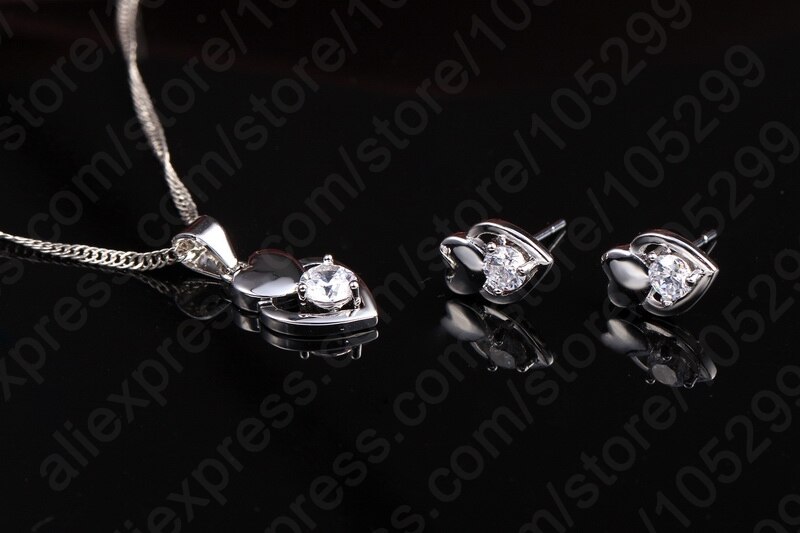 Ensemble de bijoux en argent Sterling 925 pour filles, boucles d'oreilles rondes en Zircon AAA, pendentif Double cœur, pour femmes
