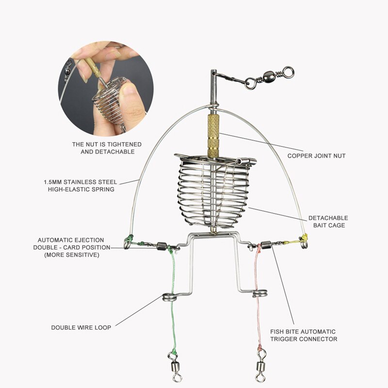 Automatic Feeder Fishing Hook at top speed, Easy Used Tool Fishing Tackle Accessory Launcher Trap Spring Cage Hooks