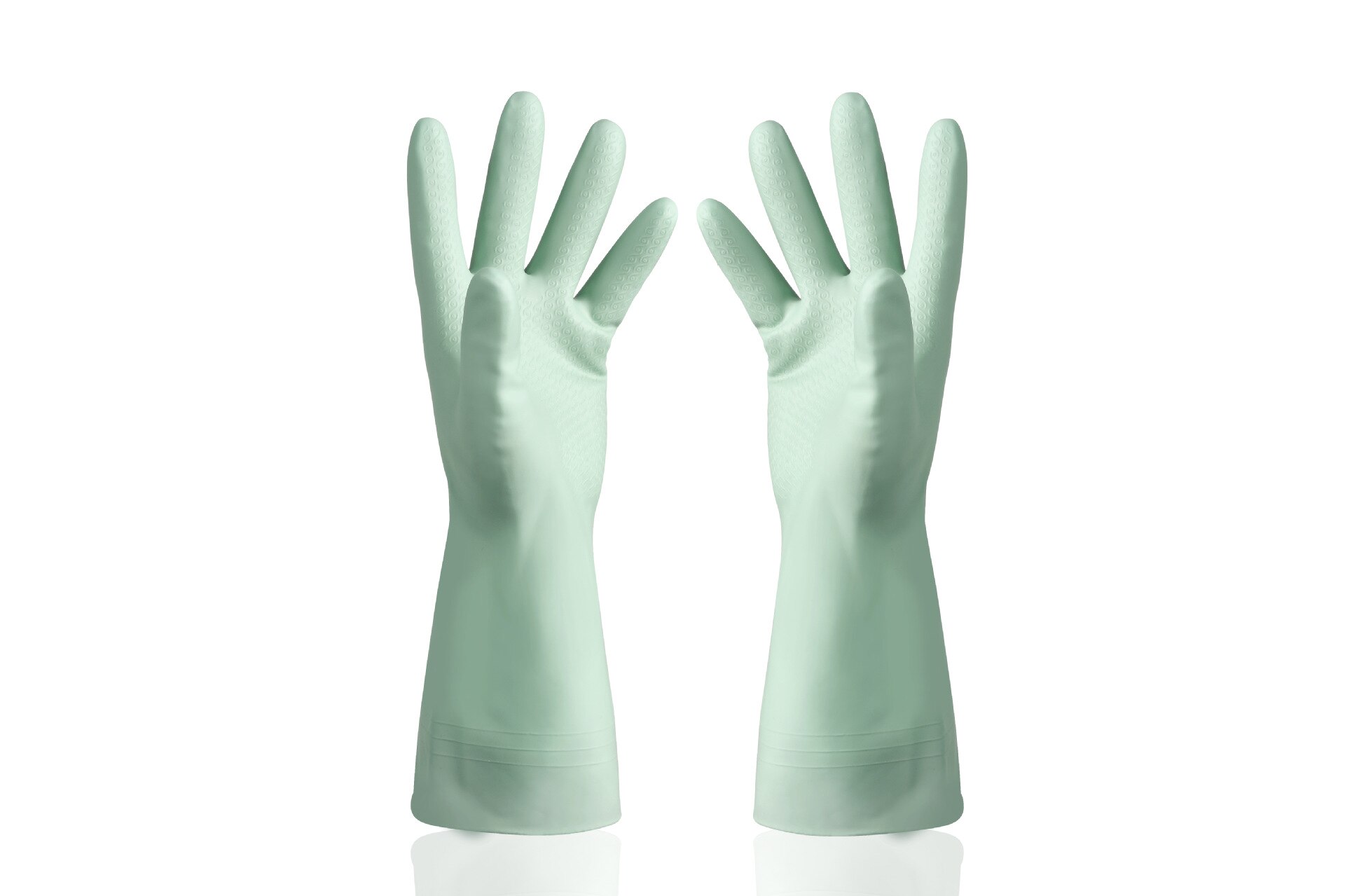Guantes de látex de goma para lavar platos para mujer, finos, impermeables y duraderos, para limpieza de tareas domésticas, ropa de lavandería para el hogar: green / L