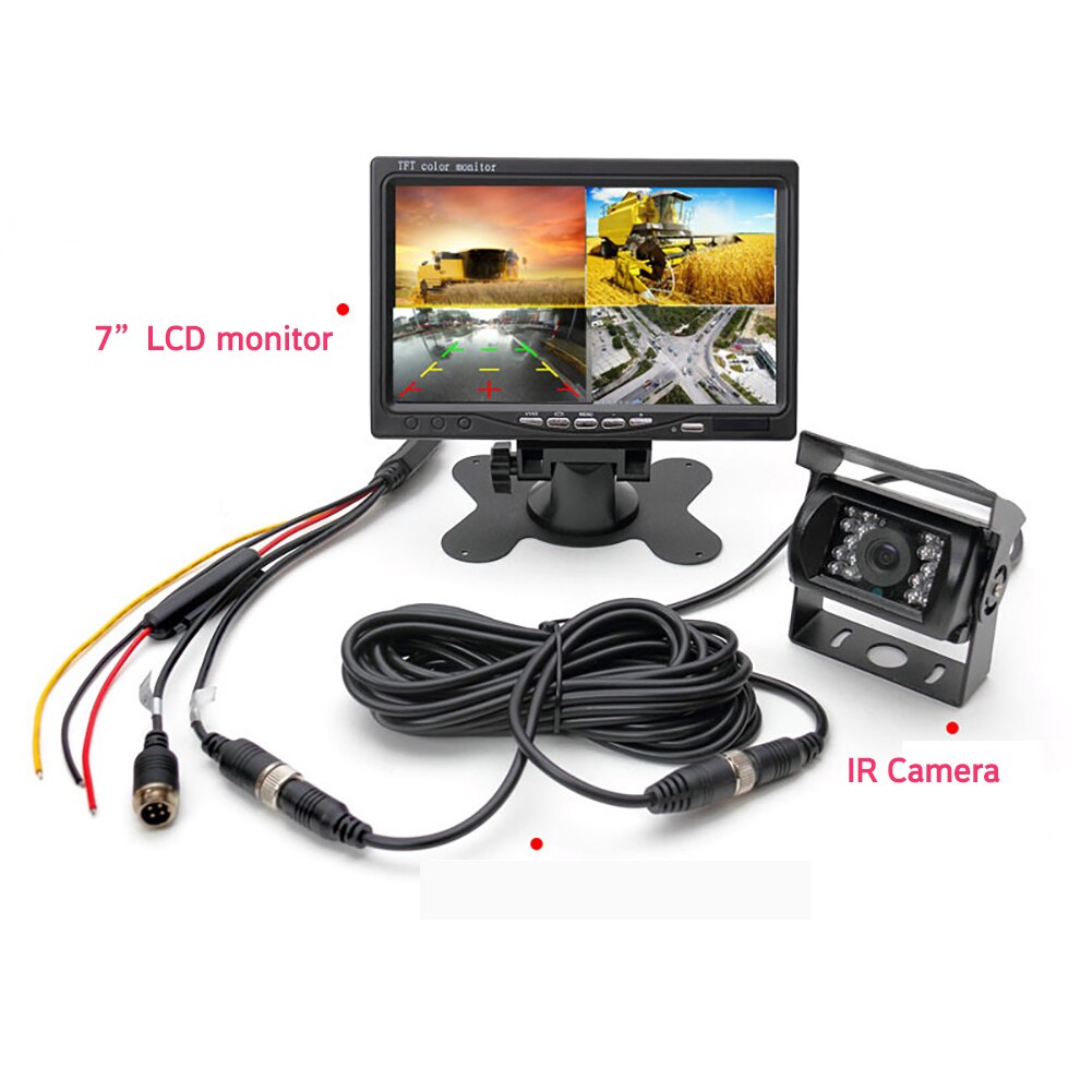 Uvusee 12V-24V 7" TFT LCD Color Monitor 2 Channel 4 Pin Input for Bus Truck RV Rear View Reversing Backup Camera Security