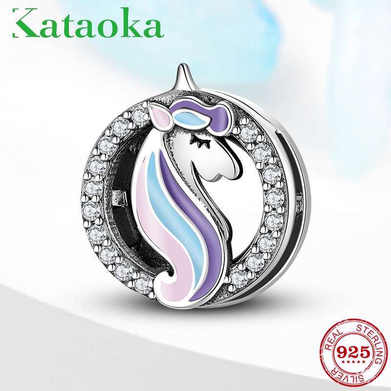 Bunte wächter einhorn Clip Charms Echt 925 Sterling Silber Perlen Feine Jewerly Machen passt Reflexion Armband
