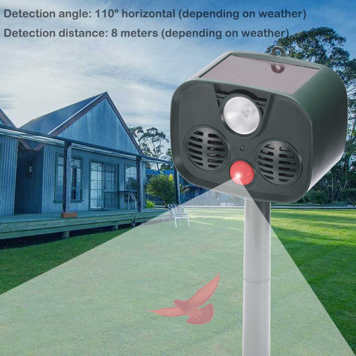 2018Neu Solar- Ultraschall vogel repeller für garten LED-Blitz Maulwurf ultraschall hund Kontrolle f Ochse nagetier ratten Pest Ebene 120db-Alarm