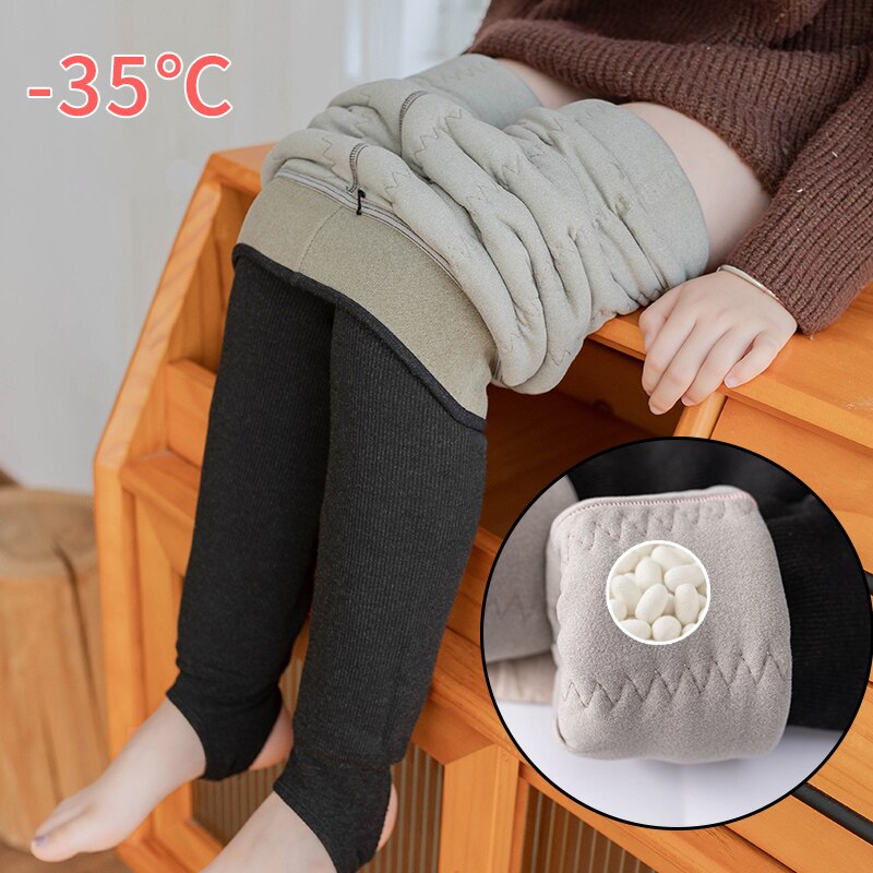 4-16Y baby girls winter Extra-thick silk dance leggings Plus velvet thickening trousers kids child High waist Keep warm pants