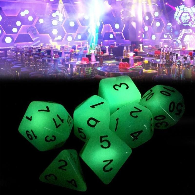 7psc/set Leuchtende Mini Dice Polyhedral Seitige Multi-faceted DND Spiel Set Set Dice Spiel Mini Bord Würfel für Dungeons E4D3