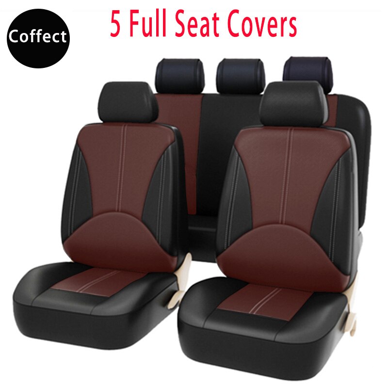 PU Leather Car Seat Cover Universal Patchwork Automobile Interior Cushion Cars Seat Covers All Seasons Grey Beige Cofffect
