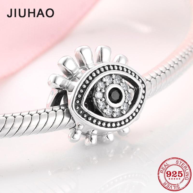 925 Sterling Silver Faith Evil CZ eye Beads Fit Original JIUHAO Bracelet Charms Jewelry making