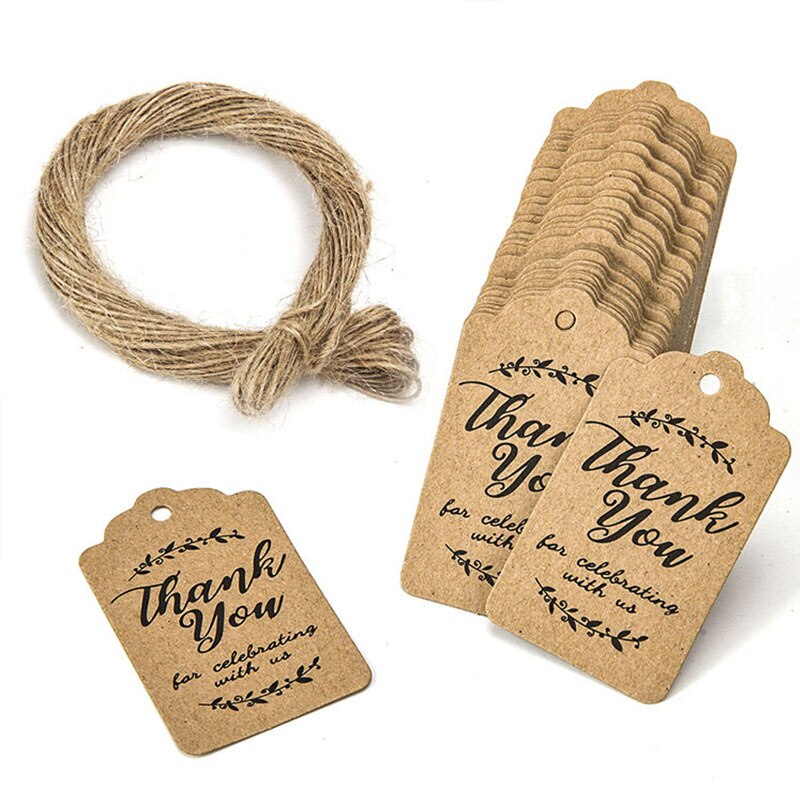 100PCS Kraft Paper Tags DIY Handmade Thank You Multi Style Crafts Hang Tag With Rope Labels Wrapping Supplies Wedding Favor