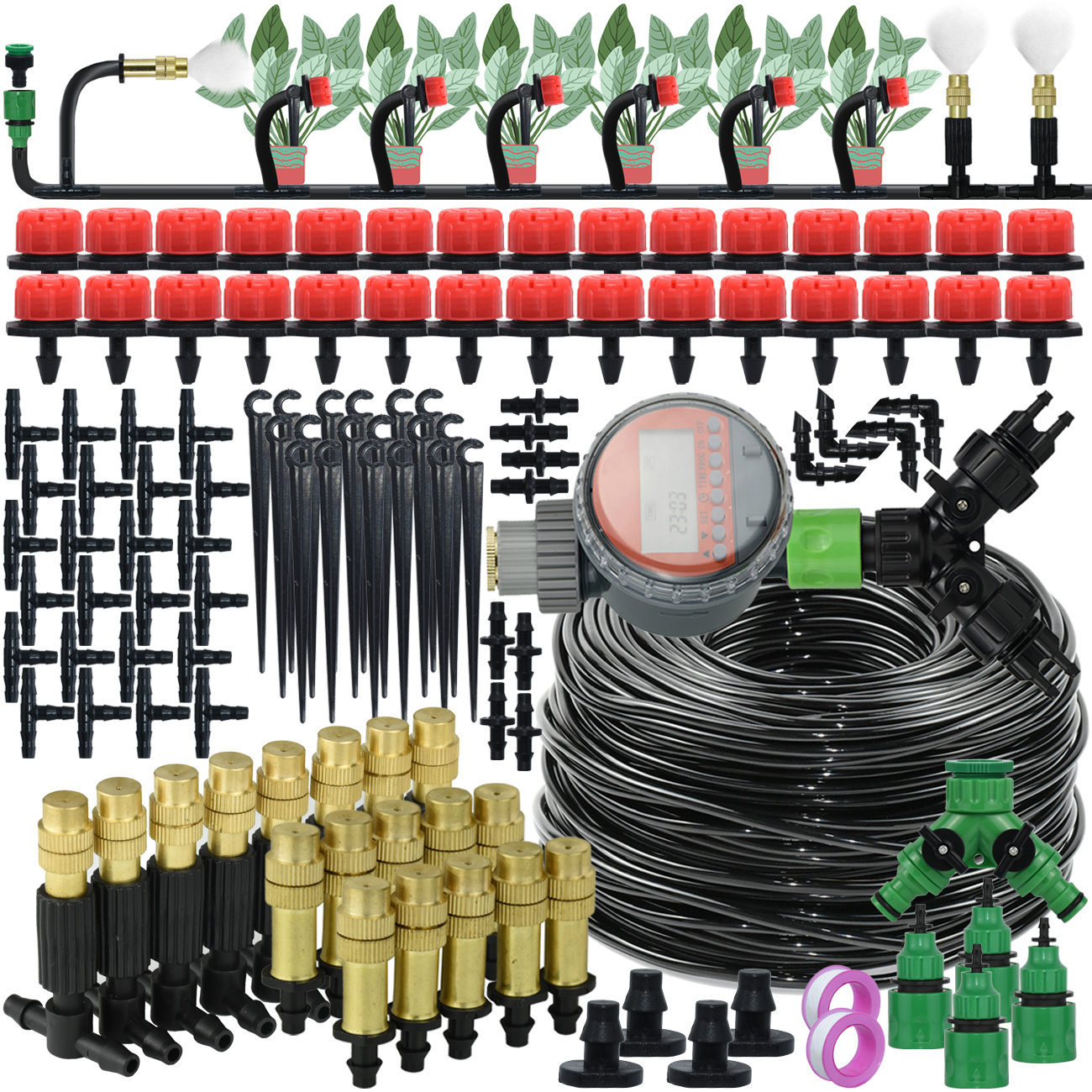 Sprycle 5M-50M Automatic Watering System Kit Garden Micro Drip Irrigation Controller DIY Cooling Mist Spray for Vegetable Flower