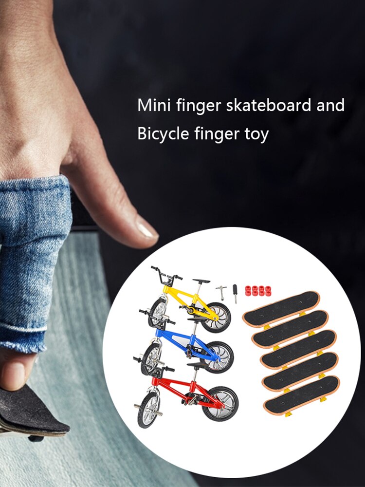 Mini Finger Skateboards And Bikes Set Finger Toys Fingerboards With Replacement Wheels Tools For Children