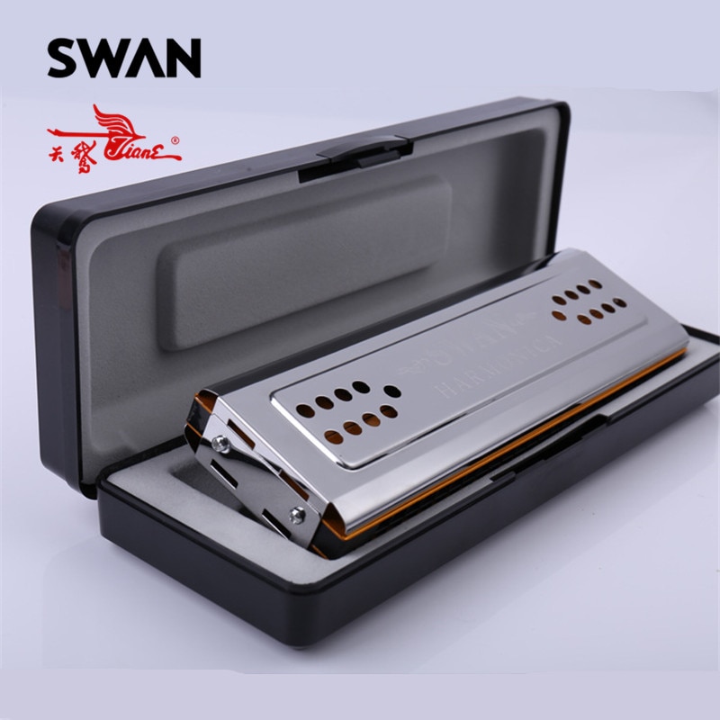 Swan SW24-12A Double Side Harmonica C/G Keys 24 Holes Copper Board Stainless Steel Cover Board Tremolo Harmonica In Plastic Box