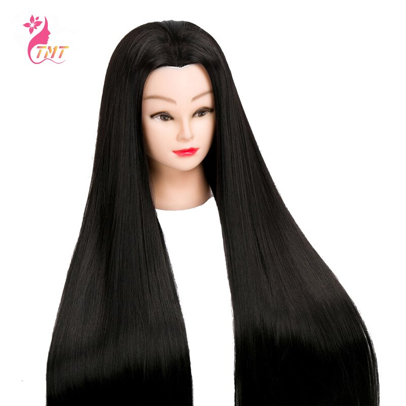 Maniquí económico con pelo sintético largo , cabeza de maniquí para entrenamiento de peluquero, peinados para cabeza de Maniquí de 60Cm de largo