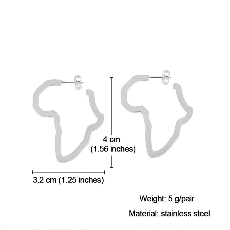 Pendiente de tuerca con mapa africano de acero inoxidable, adornos de Color dorado de África, pendientes hipérbola étnicos tradicionales, de Hip Hop: Small Steel